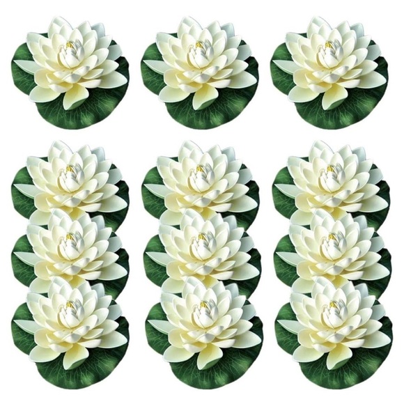 12 Pack Water Lily Pads Artificial Floating Lotus Flowers Ivory White Pool Decor - Picture 1 of 8